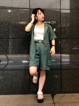 「リネンシャツ」｜「アイテム（その他アウター）」を使った、 ｱ ﾔ ﾅ .さん（レディース・151cm）の夏コーディネート