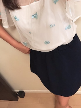 「しまむら（シマムラ）のアイテム（トップス、ホワイト系）」を使った、ricoさん（レディース・163cm）の夏コーディネート