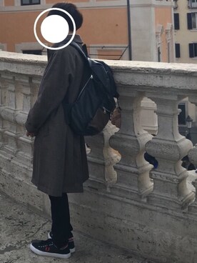 「FRED PERRY」｜「アイテム（ステンカラーコート）」を使った、Eddieさん（メンズ・168cm）の冬コーディネート