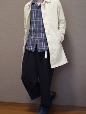 「COMME CA ISM（コムサイズム）のアイテム（ステンカラーコート）」を使った、Eddieさん（メンズ・168cm）の春コーディネート