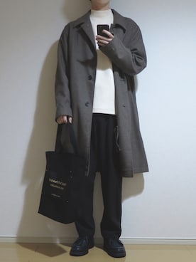 「beautiful people」｜「アイテム（ステンカラーコート）」を使った、Eddieさん（メンズ・168cm）の冬コーディネート