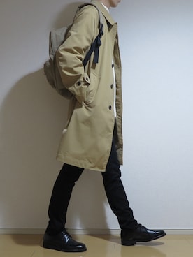 「ステンカラーコート ベージュ」｜Eddieさん（メンズ・168cm）の冬コーディネート