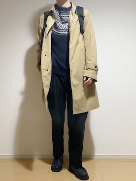 「green label relaxing（グリーンレーベルリラクシング）のアイテム（ステンカラーコート）」を使った、Eddieさん（メンズ・168cm）の冬コーディネート