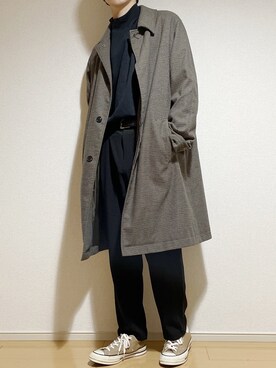 「URBAN RESEARCH（アーバンリサーチ）のアイテム（ステンカラーコート）」を使った、Eddieさん（メンズ・168cm）の春コーディネート