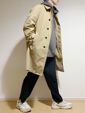 「green label relaxing（グリーンレーベルリラクシング）のアイテム（ステンカラーコート）」を使った、Eddieさん（メンズ・168cm）の春コーディネート