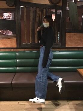 「H&M（エイチ・アンド・エム）のアイテム（ニット/セーター、ブラック系）」を使った、まさる。さん（レディース）の春コーディネート