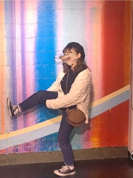 「DHOLIC（ディーホリック）のアイテム（ハンチング/ベレー帽）」を使った、Chi Sa ☺︎さん（レディース・157cm）の冬コーディネート