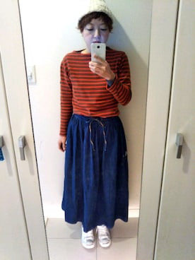 「ロンクスカート」｜「アイテム（帽子）」を使った、まゆみんさん（レディース・153cm）の冬コーディネート