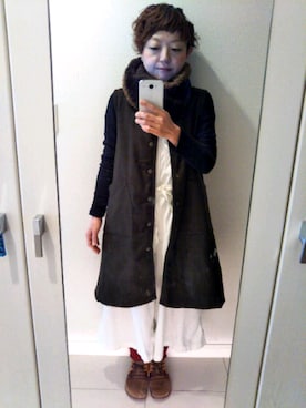 「orSlow（オアスロウ）のアイテム（オールインワン・サロペット）」を使った、まゆみんさん（レディース・153cm）の冬コーディネート