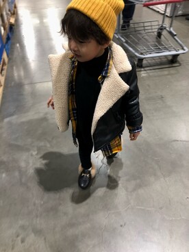 「ZARA KIDSのアイテム（ライダースジャケット）」を使った、ＹＫさん（キッズ・90cm）の冬コーディネート