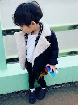 「ZARA KIDSのアイテム（ライダースジャケット）」を使った、ＹＫさん（キッズ・80cm）の春コーディネート