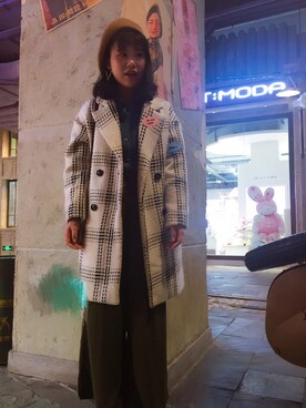 「フユコーデ」｜「アイテム（ダッフルコート）」を使った、鸭毛妹Laylaさん（レディース・163cm）の春コーディネート