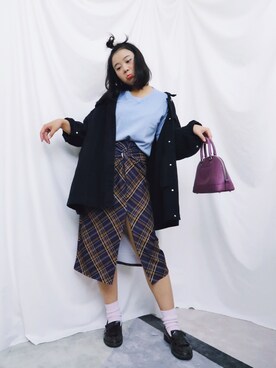 「PULL&BEAR（プルアンドベア）のアイテム（スカート）」を使った、鸭毛妹Laylaさん（レディース・163cm）の冬コーディネート