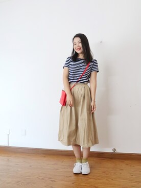 「MONKI（モンキ）のアイテム（バッグ）」を使った、鸭毛妹Laylaさん（レディース・163cm）の夏コーディネート