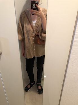 「アイテム（シャツ/ブラウス、ブラウン系）」を使った、omayuuuさん（レディース・158cm）の夏コーディネート