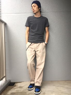 「エアジョーダン1」｜「アイテム（ニットキャップ/ビーニー）」を使った、くるまやさん（メンズ・165cm）の夏コーディネート