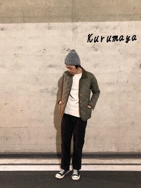 「お正月」｜「アイテム（ニットキャップ/ビーニー）」を使った、くるまやさん（メンズ・165cm）の冬コーディネート