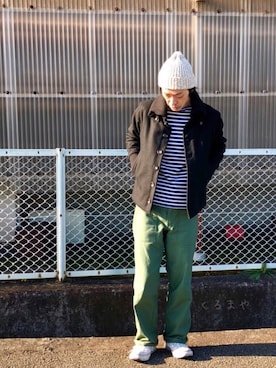 「セントジェームス」｜「アイテム（ニットキャップ/ビーニー）」を使った、くるまやさん（メンズ・165cm）の冬コーディネート