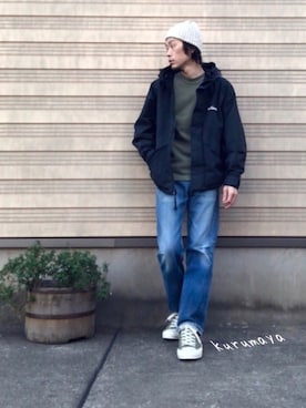 「WILD THINGS（ワイルドシングス）のアイテム（その他アウター）」を使った、くるまやさん（メンズ・165cm）の冬コーディネート