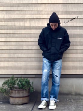 「WILD THINGS（ワイルドシングス）のアイテム（その他アウター）」を使った、くるまやさん（メンズ・165cm）の冬コーディネート