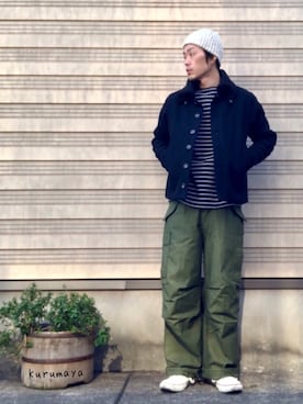 「セントジェームス」｜「アイテム（ニットキャップ/ビーニー）」を使った、くるまやさん（メンズ・165cm）の冬コーディネート