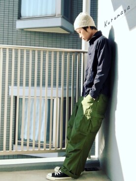 「LOLO（ロロ）のアイテム」を使った、くるまやさん（メンズ・165cm）の春コーディネート