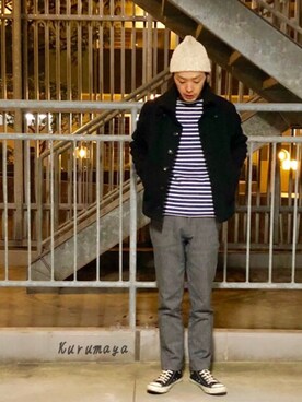 「セントジェームス」｜「アイテム（ニットキャップ/ビーニー）」を使った、くるまやさん（メンズ・165cm）の春コーディネート