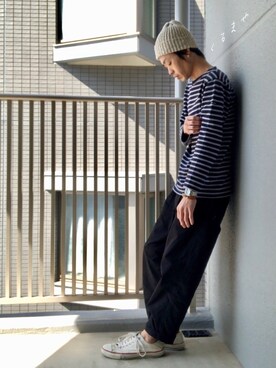 「セントジェームス」｜「アイテム（ニットキャップ/ビーニー）」を使った、くるまやさん（メンズ・165cm）の春コーディネート