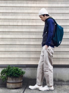 「グレゴリー」｜「アイテム（その他アウター）」を使った、くるまやさん（メンズ・165cm）の春コーディネート