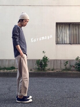 「セントジェームス」｜「アイテム（ニットキャップ/ビーニー）」を使った、くるまやさん（メンズ・165cm）の春コーディネート