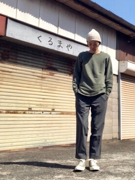 「ARBRE（アルブル）のアイテム」を使った、くるまやさん（メンズ・165cm）の春コーディネート