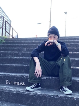 「LOLO（ロロ）のアイテム」を使った、くるまやさん（メンズ・165cm）の春コーディネート