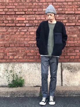 「FOB FACTORY（エフオービーファクトリー）のアイテム（その他パンツ）」を使った、くるまやさん（メンズ・165cm）の秋コーディネート
