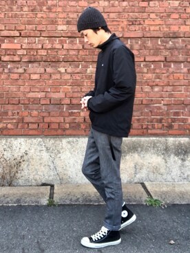 「FOB FACTORY（エフオービーファクトリー）のアイテム（その他パンツ）」を使った、くるまやさん（メンズ・165cm）の冬コーディネート