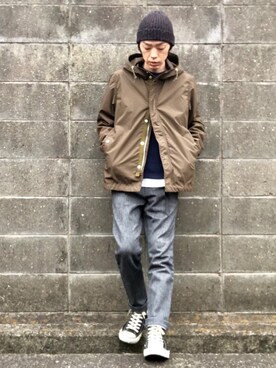 「FOB FACTORY（エフオービーファクトリー）のアイテム（その他パンツ）」を使った、くるまやさん（メンズ・165cm）の冬コーディネート