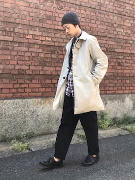「平成最後のWEARISTAセンバツ」｜「アイテム（ステンカラーコート）」を使った、くるまやさん（メンズ・165cm）の春コーディネート