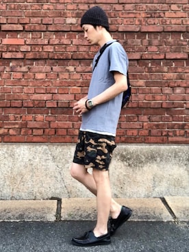 「patagonia」｜「アイテム（モカシン/デッキシューズ）」を使った、くるまやさん（メンズ・165cm）の夏コーディネート