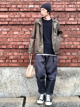 「UNIQLO U」｜「アイテム（モッズコート）」を使った、くるまやさん（メンズ・165cm）の秋コーディネート