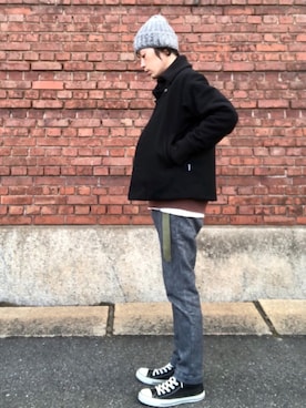 「FOB FACTORY（エフオービーファクトリー）のアイテム（その他パンツ）」を使った、くるまやさん（メンズ・165cm）の冬コーディネート