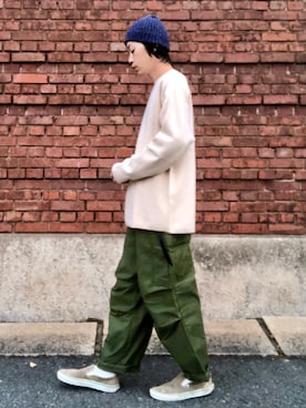 「HIGHLAND 2000（ハイランドトゥーサウザンド）のHIGHLAND 2000/ハイランド2000　IRISH LINEN 2×1 WATCH CAP　（303）（ニットキャップ/ビーニー）」を使った、くるまやさん（メンズ・165cm）の冬コーディネート
