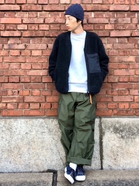 「HIGHLAND 2000（ハイランドトゥーサウザンド）のHIGHLAND 2000/ハイランド2000　IRISH LINEN 2×1 WATCH CAP　（303）（ニットキャップ/ビーニー）」を使った、くるまやさん（メンズ・165cm）の冬コーディネート