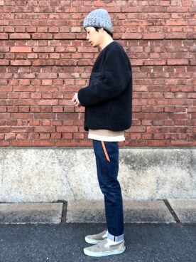 「UNIQLO（ユニクロ）のフリースカーディガン（長袖）（その他アウター）」を使った、くるまやさん（メンズ・165cm）の冬コーディネート