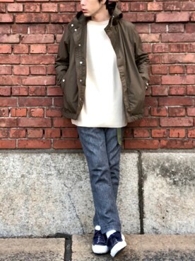 「FOB FACTORY（エフオービーファクトリー）のアイテム（その他パンツ）」を使った、くるまやさん（メンズ・165cm）の冬コーディネート