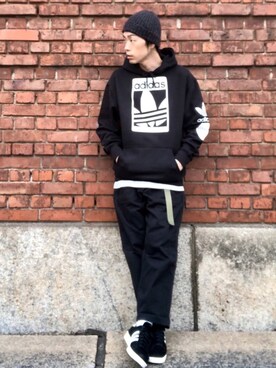 「HIGHLAND 2000（ハイランドトゥーサウザンド）のHIGHLAND 2000/ハイランド2000　IRISH LINEN 2×1 WATCH CAP　（303）（ニットキャップ/ビーニー）」を使った、くるまやさん（メンズ・165cm）の冬コーディネート