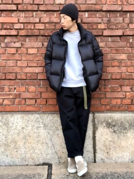 「HIGHLAND 2000（ハイランドトゥーサウザンド）のHIGHLAND 2000/ハイランド2000　IRISH LINEN 2×1 WATCH CAP　（303）（ニットキャップ/ビーニー）」を使った、くるまやさん（メンズ・165cm）の冬コーディネート