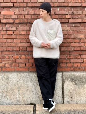 「HIGHLAND 2000（ハイランドトゥーサウザンド）のHIGHLAND 2000/ハイランド2000　IRISH LINEN 2×1 WATCH CAP　（303）（ニットキャップ/ビーニー）」を使った、くるまやさん（メンズ・165cm）の冬コーディネート