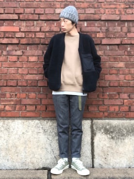「FOB FACTORY（エフオービーファクトリー）のアイテム（その他パンツ）」を使った、くるまやさん（メンズ・165cm）の冬コーディネート