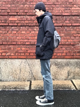 「HIGHLAND 2000（ハイランドトゥーサウザンド）のHIGHLAND 2000/ハイランド2000　IRISH LINEN 2×1 WATCH CAP　（303）（ニットキャップ/ビーニー）」を使った、くるまやさん（メンズ・165cm）の春コーディネート