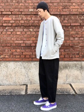「HIGHLAND 2000（ハイランドトゥーサウザンド）のHIGHLAND 2000/ハイランド2000　IRISH LINEN 2×1 WATCH CAP　（303）（ニットキャップ/ビーニー）」を使った、くるまやさん（メンズ・165cm）の春コーディネート