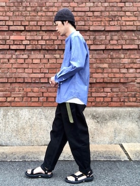「HIGHLAND 2000（ハイランドトゥーサウザンド）のHIGHLAND 2000/ハイランド2000　IRISH LINEN 2×1 WATCH CAP　（303）（ニットキャップ/ビーニー）」を使った、くるまやさん（メンズ・165cm）の春コーディネート
